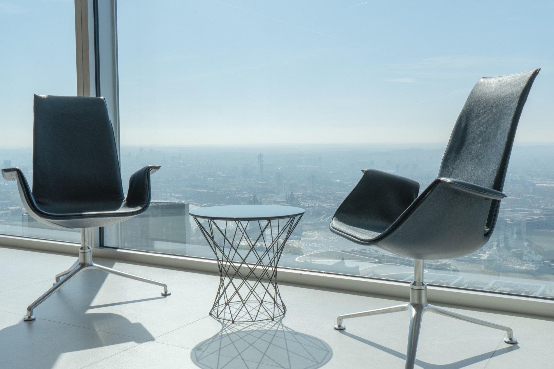 Office seating area overlooking the city